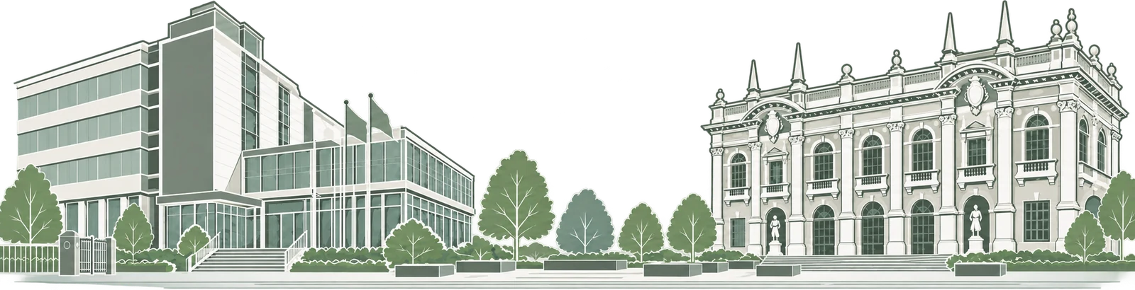Illustration of the SACMI headquarters in Imola and Politecnico di Milano